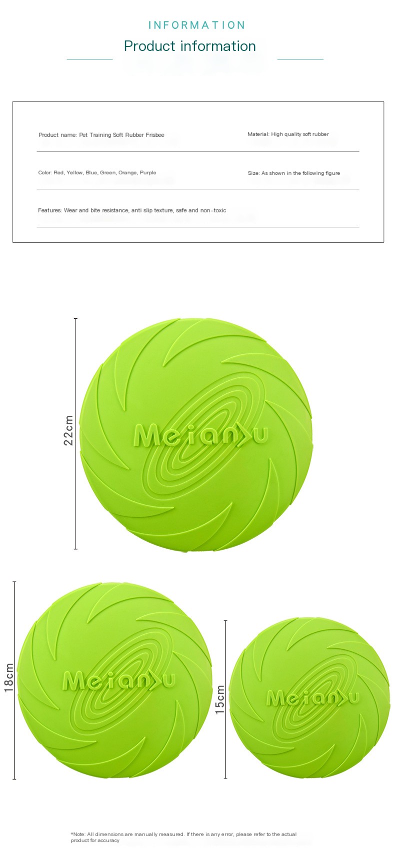 Meianju Pet Frisbee size options